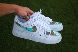 Custom Light Blue Air Force 1s – AF1 Floral  Aqua Bloom Print Mens Womens - $224.99
