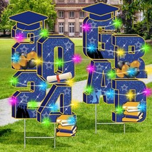 Graduation Yard Signs Class of 2024-(with light) Large Congrats Yard Sign (Blue) - £14.78 GBP