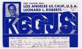 QSL Card K6GJS Los Angeles California Leonard Roberts 1955 - £7.78 GBP