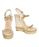 Christian Louboutin Cataclou White/Gold Studded Espadrille Wedge Sandals... - €298,72 EUR
