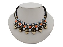 Sugarfix Baublebar Necklace Blue Moonglow Stone Marble Chord Silver Tone Chunky - £10.63 GBP