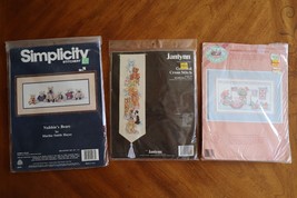 Lot of 3 Cross Stitch Kits Teddy Bear Themed Dimensions From the Heart Janlynn - £11.39 GBP