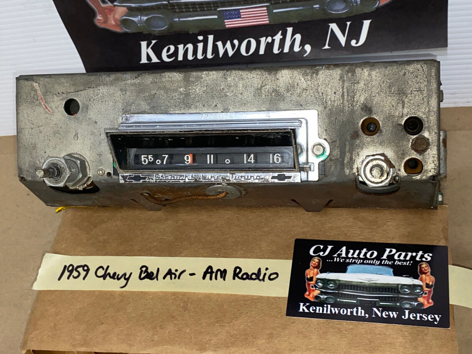 59-60 Chevy Bel Air Impala DASH STRAIGHT LINE TUNING AM RADIO FACE PLATE - $39.59