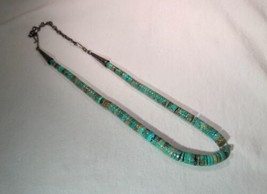 Vintage Handmade Navajo Heist Turquoise Bead Disk Sterling Silver Necklace K1134 - £198.26 GBP