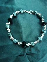 925 sterling silver snowflake obsidian swarovski crystal bracelet - £15.95 GBP