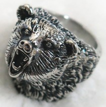 WILD BEAR STAINLESS STEEL RING size 10 silver metal S-506 bears head w t... - €6,51 EUR