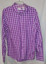 Mens Docksers Long Sleeve Large Purple &amp; White Stripe Check Button Front... - $14.99