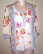  New Direction Floral Blouse 3/4 Sleeve Pleated Front Scoop Neck Size S - £11.79 GBP
