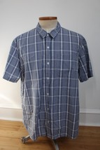 LL Bean XL Blue Plaid Organic Cotton Seersucker Short Sleeve Shirt - £23.19 GBP