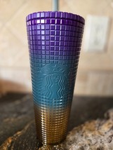 Starbucks Gradient Ombre Rainbow Purple Teal Yellow Tumbler 2024 Straw 2... - $34.99