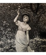 1889 Butterflies In The Garden Steel Engraving Victorian Beautiful Woman... - $1,469.83 MXN