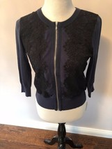 EUC BANANA REPUBLIC Navy Zipper Front Cardigan Knit Bomber Jacket SZ S - $576.36 MXN