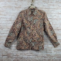 Vintage Womans Blouse Paisley Size 14 Brown Paisley 70&#39;s 80&#39;s Button Shi... - $13.81