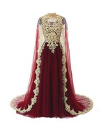 Gold Lace Vintage Long Evening Prom Dresses Wedding Gown with Cape Burgu... - $207.89