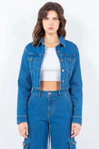 American Bazi Laced Back Cropped Denim Jacket - $17.99