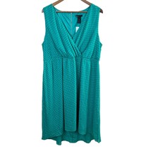 Lane Bryant Dress 18/20 Green V-Neck Sleeveless Polka Dot High Low Knee Length - $39.98