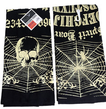 Halloween Dish Towels Set of 2 Gold Black Skull Spirit Ouija Board Print... - $24.38