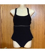 Vintage Land&#39;s End Black Tankini ribbed fabric w/th hi-cut full bottom c... - $608.95 MXN
