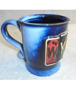 Wyoming State Glazed Blue Coffee Tea Mug Colorful Lettering Collectible HTF - £12.49 GBP