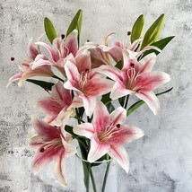 Yalzonemet Artificial Stargazer Lily Flowers 2 Pcs 28 Inch Fake Real Touch Lily - £35.08 GBP
