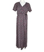 Miami Black Floral Print Faux Wrap Tie Maxi Dress Flowy Boho Peasant Wom... - $34.64