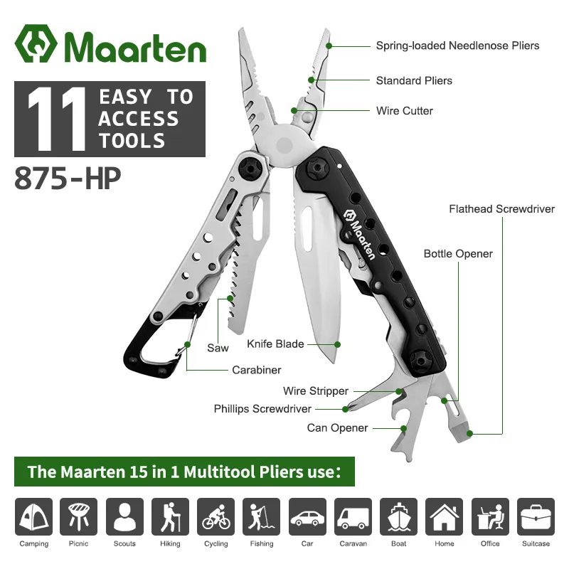 Maarten Multitool, 11 in 1 Hard Stainless Steel Multitool Pliers with Sa... - £20.74 GBP