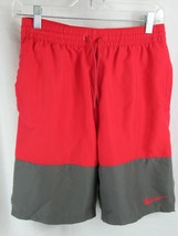 Men&#39;s Nike swim trunks board shorts S Small red gray color block drawstring EUC - £13.15 GBP