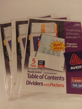 Avery 11145 5 Tab Multicolor Table Of Contents Index Dividers With Pockets 3 Pks - £15.74 GBP