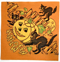 Rare Vintage Halloween Crepe Paper Napkin 30s 40s Black Cats Moon Pumpkin Jol - £15.59 GBP