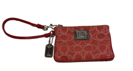Coach Poppy Pink Signature C Sateen Leather Wristlet EUC Red Pink Leather Trap - £25.71 GBP