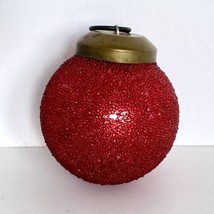 Vintage Heavy Red Kugel Ornament Christmas Micro Bead Covered Bronze Cap 2” - £35.30 GBP