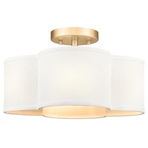Gold Semi Flush Mount Ceiling Light, Close To Ceiling Light Fixtures With Fabric - £79.78 GBP