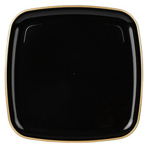 14&quot; Disposable Square Black Durable Plastic Serving Plates with Gold Rim 10pack - £43.81 GBP