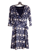 AB Studio Faux Wrap Dress Womens Size Small 3/4 Sleeve V Neck Stretch Blue - £12.41 GBP