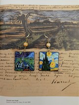 Van Gogh Starry night Art Wood Square Earrings Handmade painting Jewelry Gift - £36.31 GBP