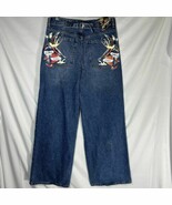 Ed Hardy Womens 30 Born Free Painted Birds Loose Wide Leg Skater Denim Y2K - $87.75 CAD