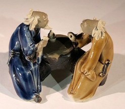 Ceramic Figurine Two Men Sitting On A Bench - 2.5&quot; Color: Blue &amp; Light B... - £6.99 GBP