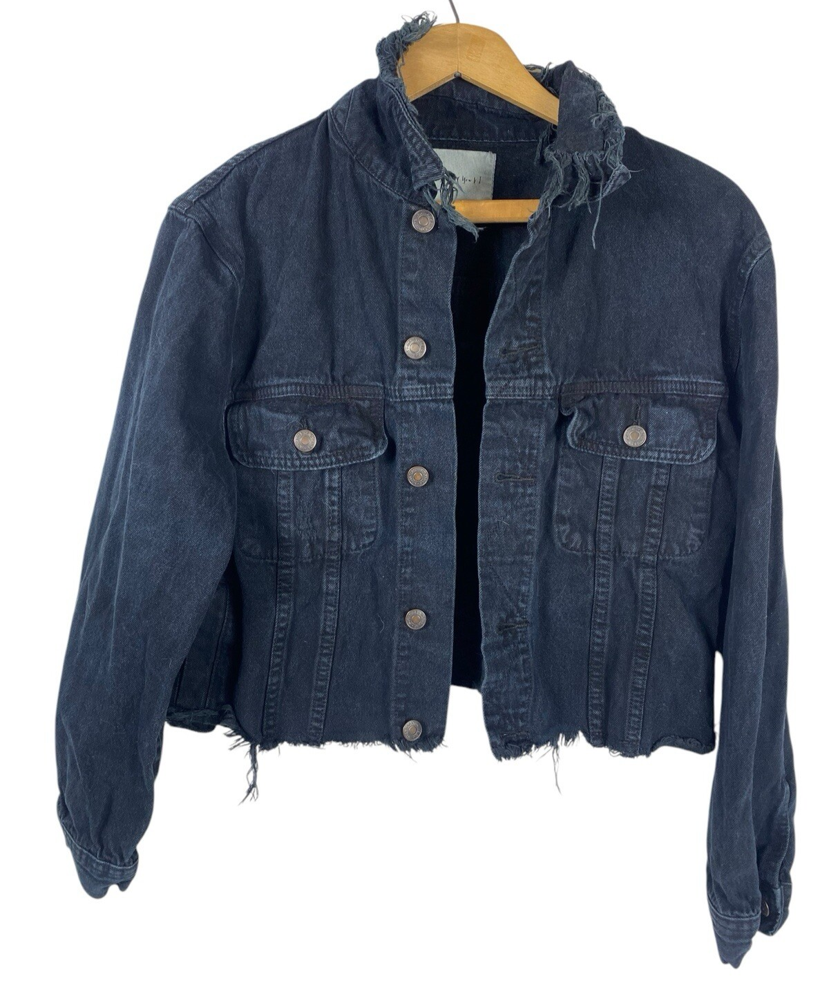 Cropped Jean Jacket Black Distressed Denim Whimsigoth Festival Boho Wome... - $37.04