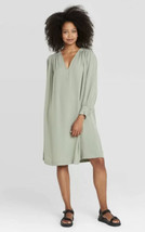 NWT Women&#39;s Prologue Balloon L/S Sage Green V-Neck Shift Dress Sz Large - $22.76