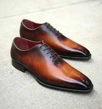 New Handmade Men&#39;s Shaded Brown Leather Whole Cut Chisel Toe Formal Oxford Shoes - $128.69