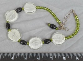 Vintage Black Green Clear Glass Bead Necklace Costume Jewelry 1950s 1960s jds2 - £30.85 GBP