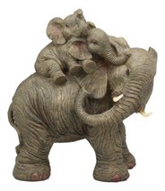 Wildlife Elephant Father And 2 Calves On Piggyback Playing Statue 10.5&quot; Tall - £28.30 GBP