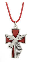 Confirmation  Cross with Dove, Red 24&quot; Cord Necklace, New #AB-297-R2 - $16.80 CAD