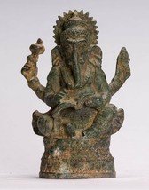 Ganesha Statue - Antique Khmer Style Seated Bronze Bayon Ganesh Statue - 17cm/7&quot; - £169.87 GBP