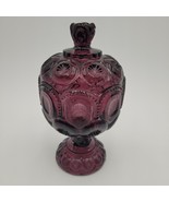 Vintage LE Smith Amethyst Glass Moon &amp; Stars Lidded Compote/Candy Dish 8&quot; - $352.03 CAD