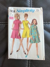 Vtg 1967 Simplicity Sewing Pattern Mod Pant Dress Skort Jumpsuit 7434 Misses 16 - $9.49