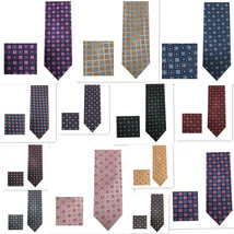 Vintage Square Pattern Men&#39;s Skinny Slim 2.75&quot; Neck Tie And Pocket Squar... - $12.97