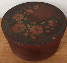 Vintage Antique Primitive Shaker Floral Handpainted Round Wood Pantry Bo... - $179.99