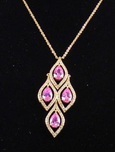 $126 Carolee Crystal Stems Necklace Dramatic Pink Pendant PInk + Gold To... - £34.33 GBP