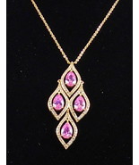 $126 Carolee Crystal Stems Necklace Dramatic Pink Pendant PInk + Gold To... - £38.89 GBP